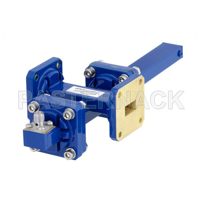 WR-51 Waveguide 50 dB Crossguide Coupler, Square Cover Flange, SMA Female Coupled Port, 15 GHz to 22 GHz, Bronze
